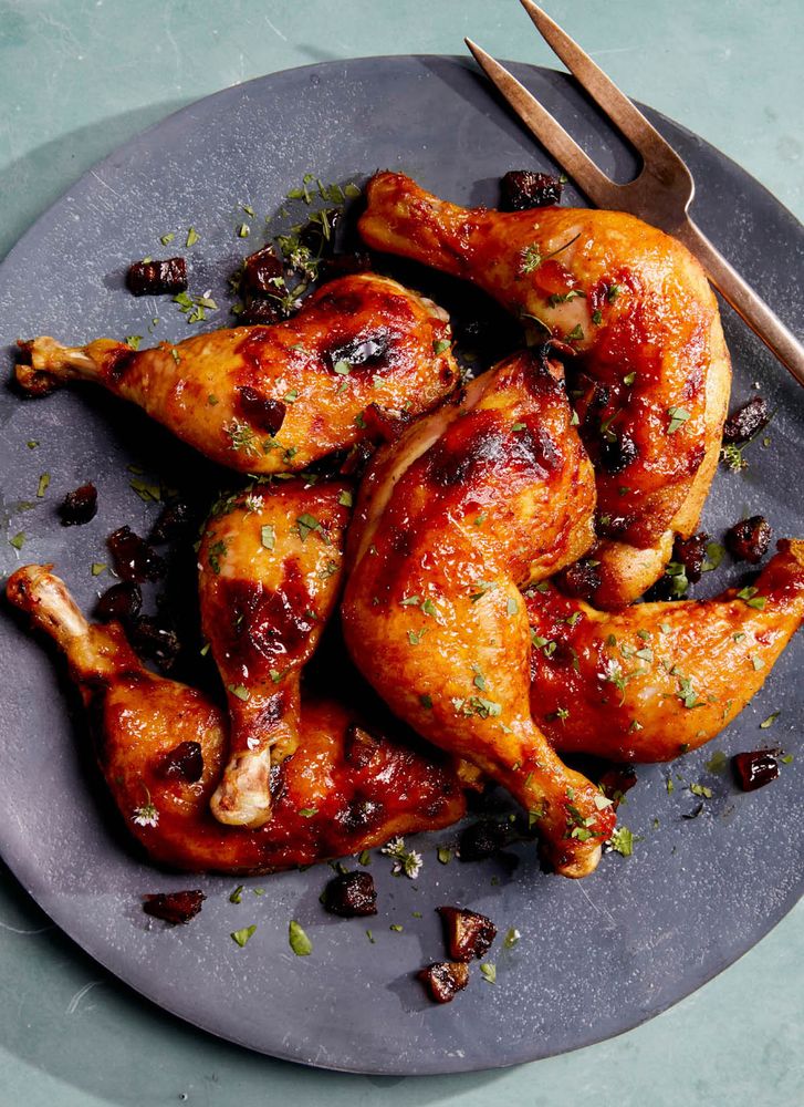 Glazed Chicken Legs with Curry and Dates from Flavors of the Sun: The Sahadi’s Guide to Understanding, Buying, and Using Middle Eastern Ingredients by Christine Sahadi Whelan