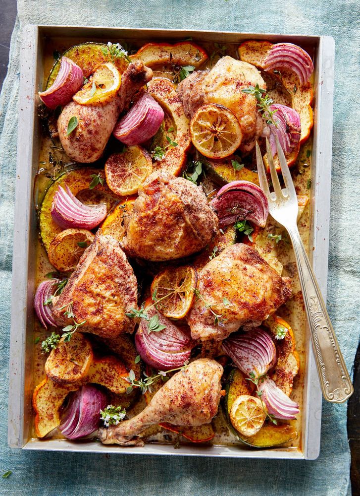 Sheet Pan Chicken with Sumac and Winter Squash from Flavors of the Sun The Sahadi’s Guide to