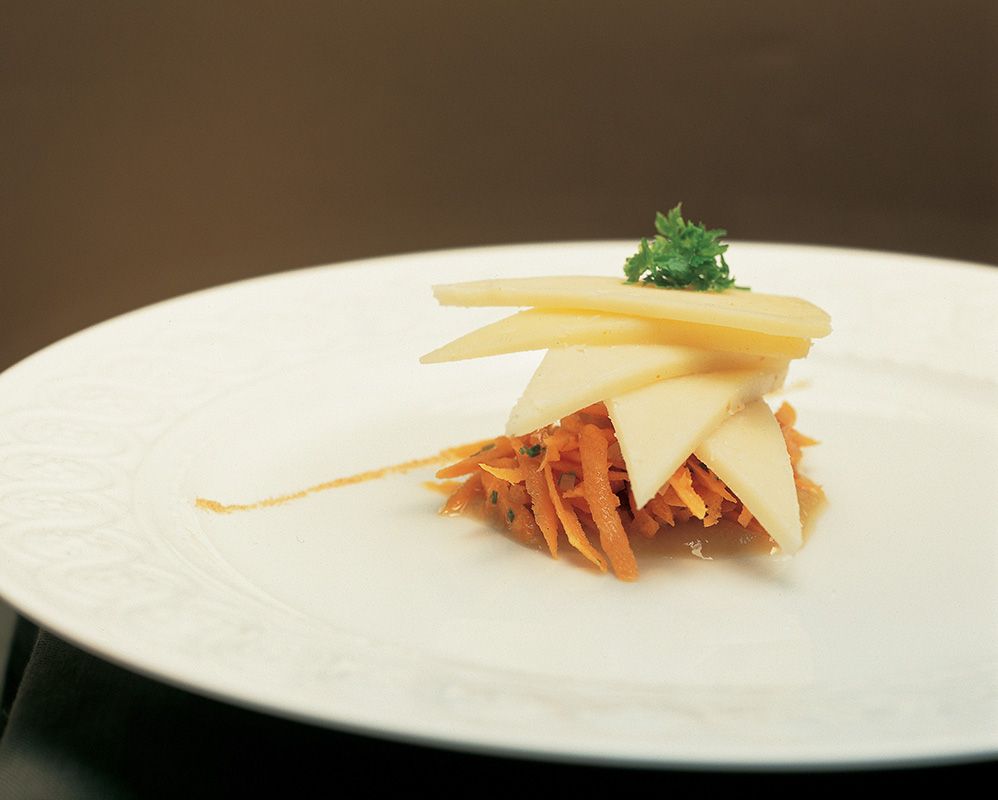 Corsu Vecchiu with Spiced Carrot Salad and Golden Raisin Purée from The French Laundry Cookbook by T