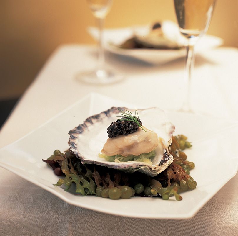 Pickled Oysters with English Cucumber “Capellini” and Dill from The