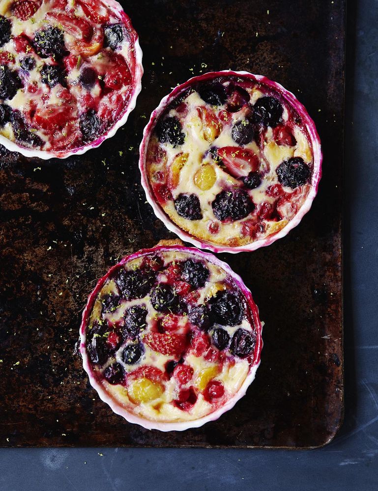 Red Fruit Clafoutis with Flavoured Greek Yogurt from French Countryside Cooking by Daniel Galmiche