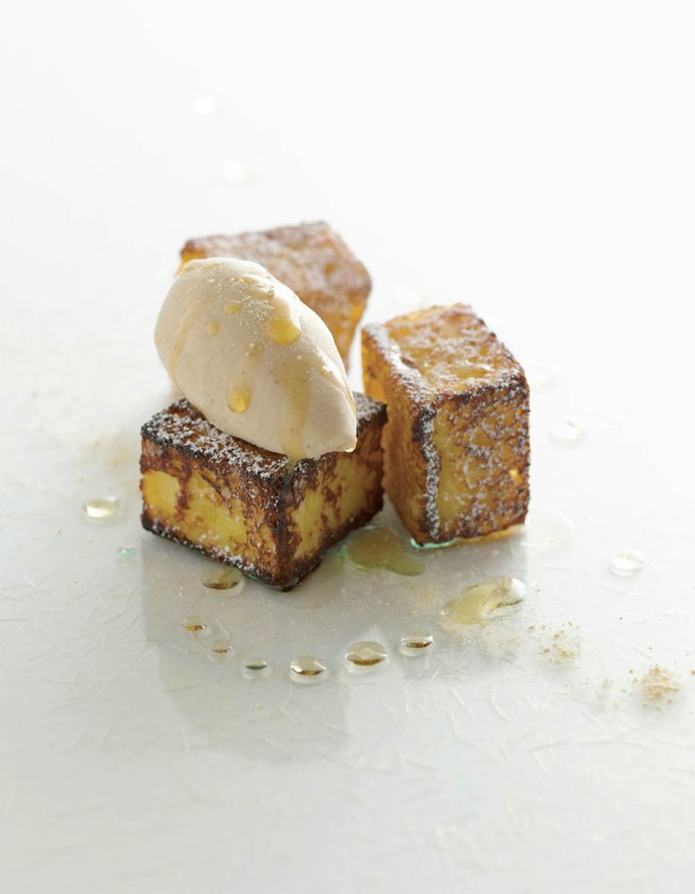 PruneArmagnac Ice Cream with Warm Brioche Pain Perdu and Maple Syrup