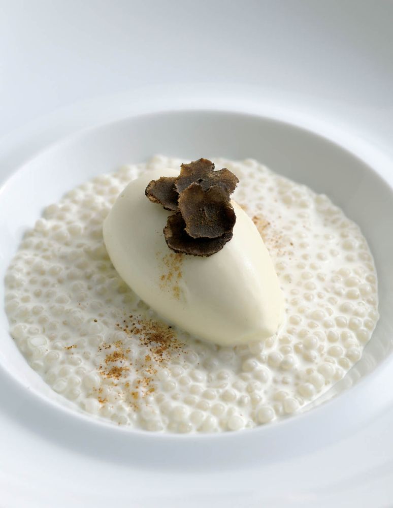 Fried tapioca with creme fraiche and black truffle recipe