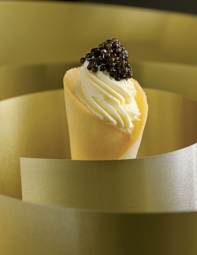 White Chocolate Ice Cream Cones with Osetra Caviar from Frozen Desserts