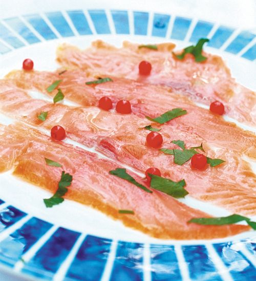 Salmon Carpaccio with Lingonberries from Kitchen of Light: New Scandinavian Cooking by Andreas Viest