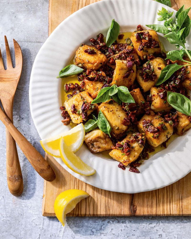 Pan-Seared Halibut with mediterranean marinade from The Hog Island Book of Fish & Seafood: Culinary 