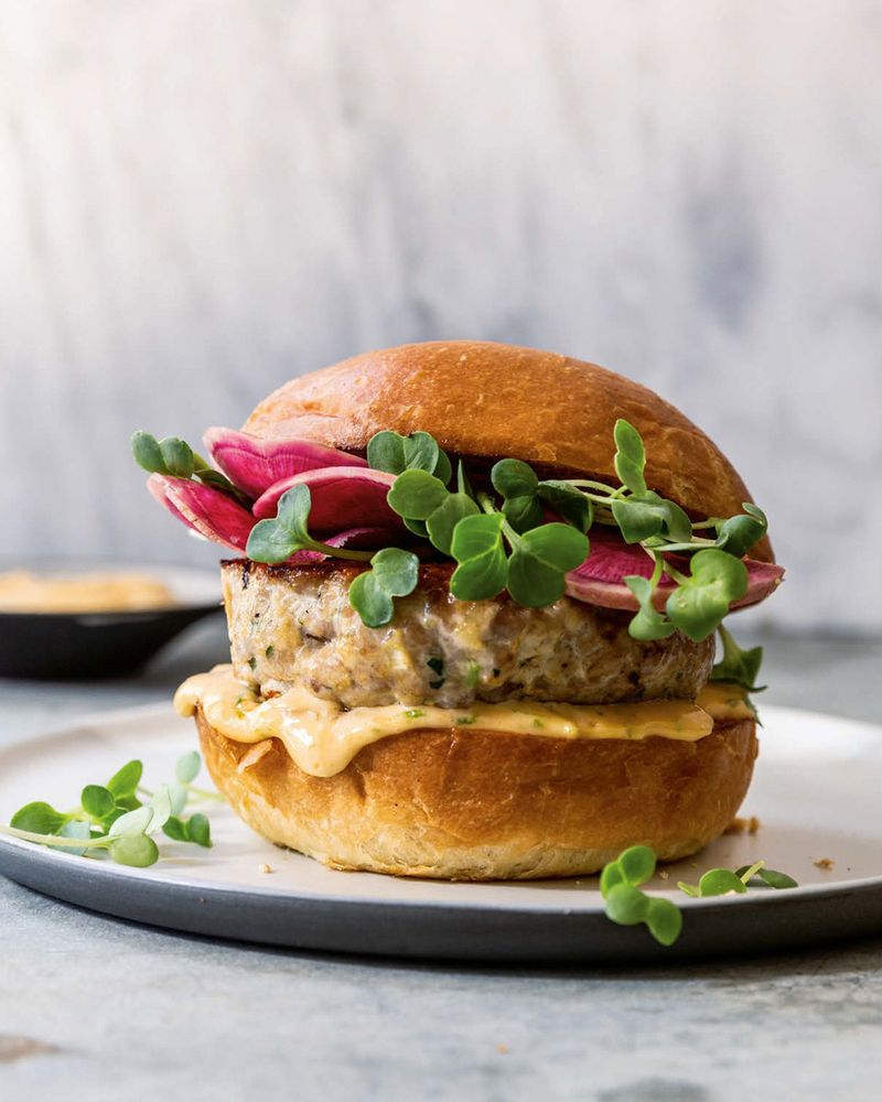 Tuna Burgers with sriracha mayonnaise from The Hog Island Book of Fish & Seafood: Culinary Treasures