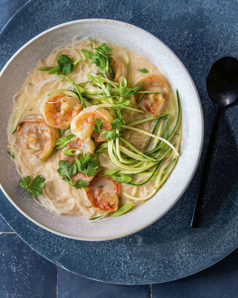 Shrimp Laksa Soup with noodles from The Hog Island Book of Fish &amp; Seafood: Culinary Treasures from Our Waters by John Ash