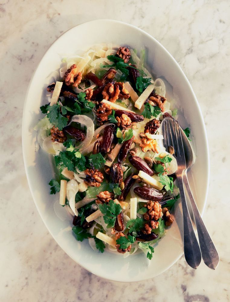 Salad with Fennel, Dates, and Parmesan (or Comté) with Walnut Dressing from Home Made Summer by Yvette van Boven
