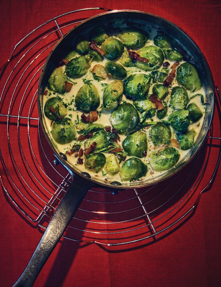 Brussels Sprouts à La Carbonara from Home Made Christmas by Yvette van