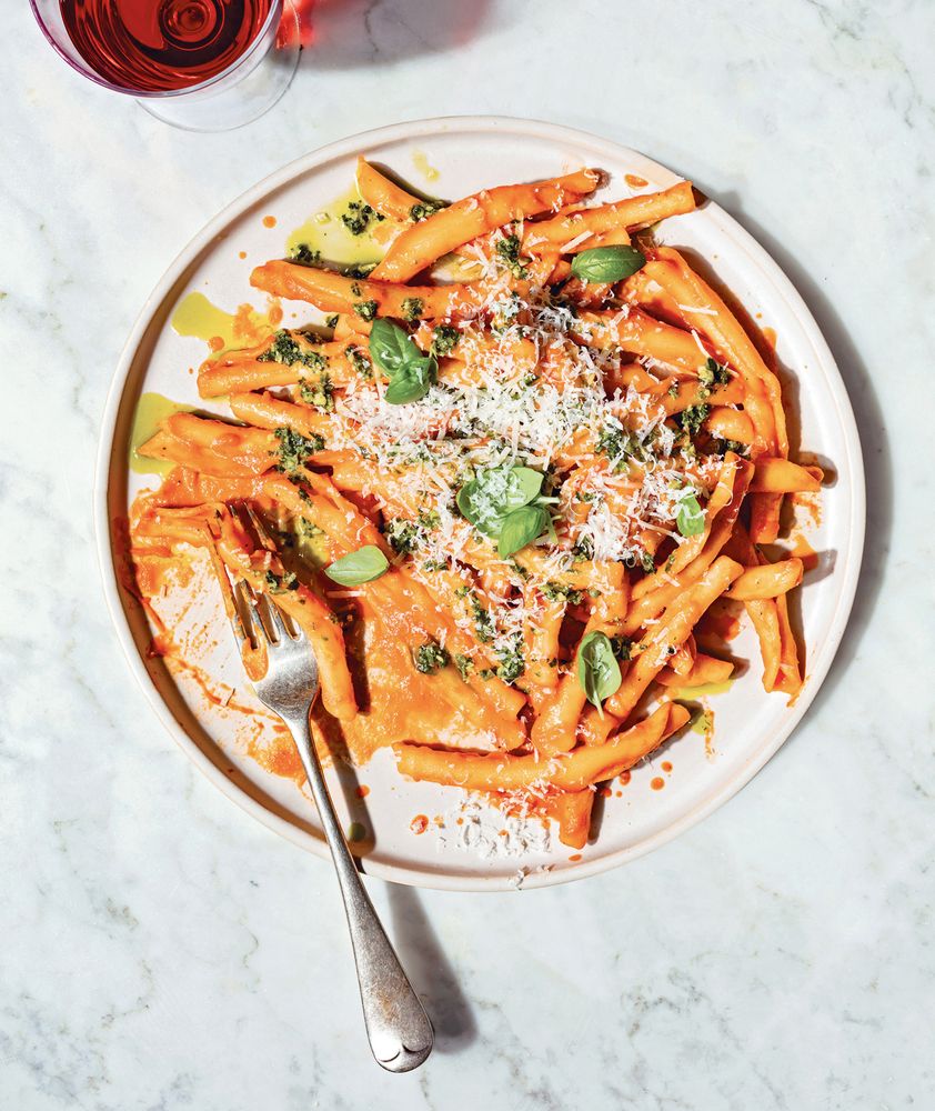 Strozzapreti Pomodoro with Pesto and Pecorino Sardo from Williams Sonoma at Home Favorites by Willia
