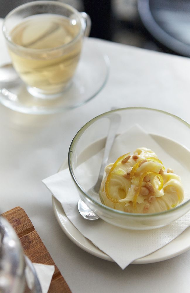 White chocolate, pine nuts, olive oil &amp; candied lemon zest from Honey &amp; Co: Food from the Middle East by Sarit Packer and Itamar Srulovich