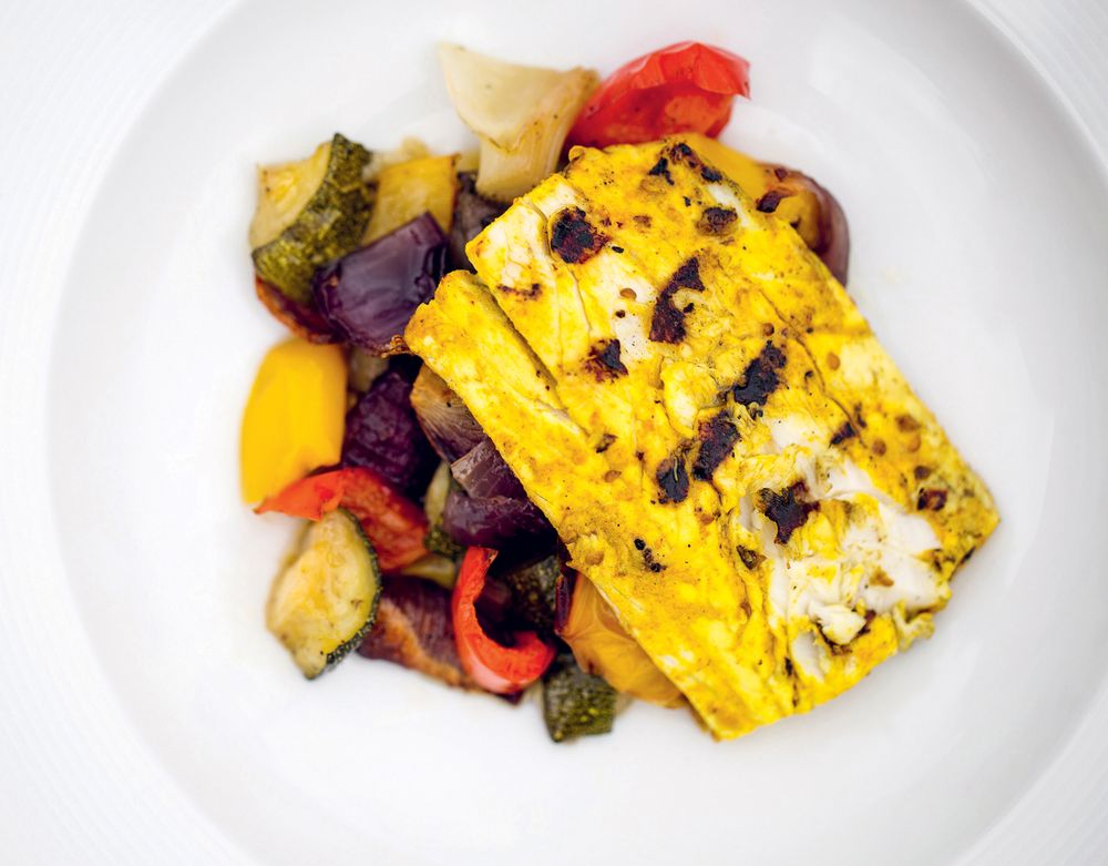 Tandoori Sea Bass/Ratatouille from Hook Line Sinker A seafood cookbook
