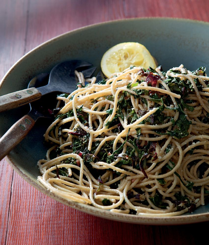 Spaghetti with Garlicky Greens from Healthy in a Hurry by Karen Ansel