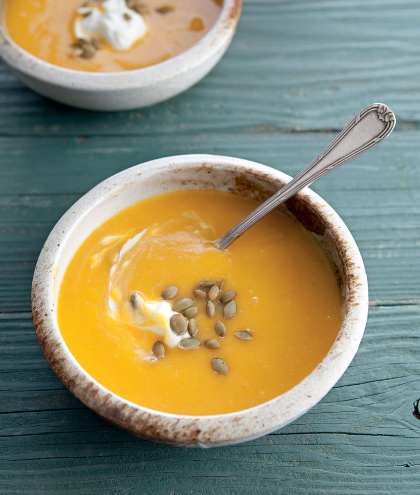 Butternut Squash & Apple Soup with Pumpkin Seeds from Healthy in a Hurry by Karen Ansel