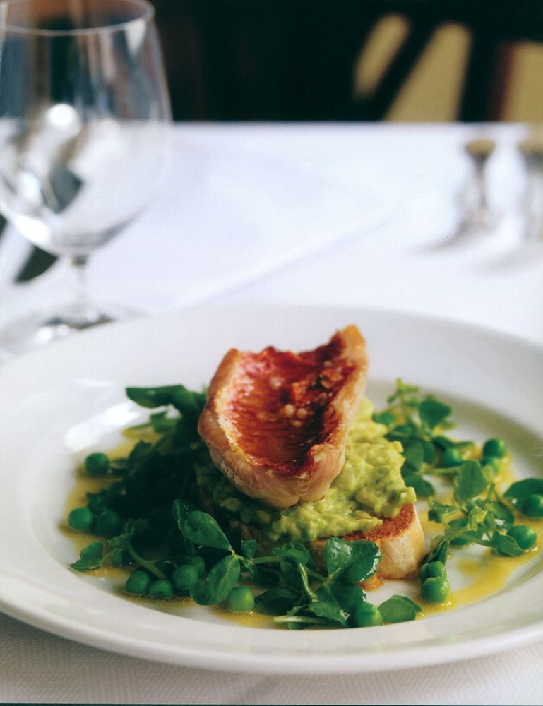 Red Mullet on Toast with Crushed Broad Beans and Peas from Hix Oyster & Chop House by Mark Hix