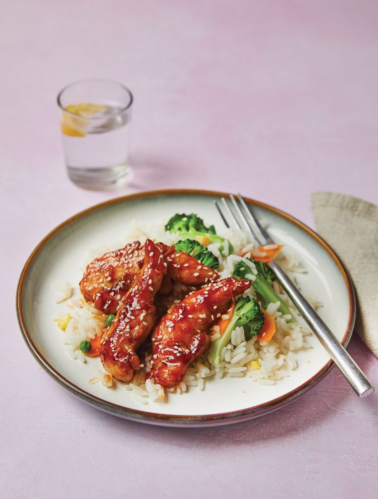 Sticky Chicken & Rainbow Rice from We're Hungry!: Batch Cooking Your Family Will Love by Ciara Attwell