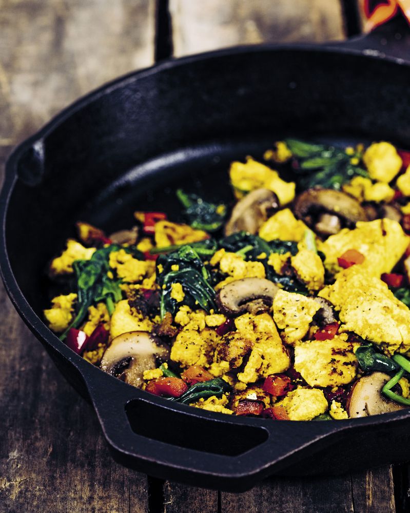 Scrambly Tofu with Mushrooms, Spinach, and Red Pepper from I Can Cook