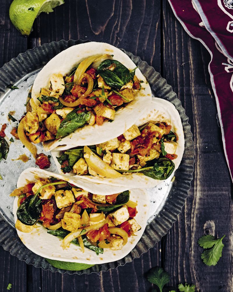 BeerBraised Tofu Tacos with Spinach from I Can Cook Vegan by Isa
