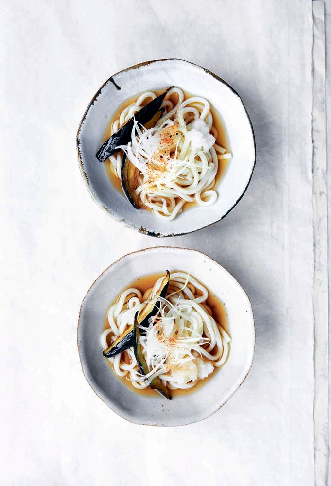 Fried Eggplant with Cold Udon Noodles from Japanese Food Made Easy by Aya Nishimura