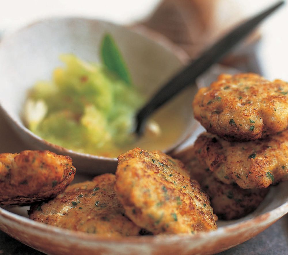 Mini Saffron Fish Cakes with Minty Cucumber Salad from The Complete