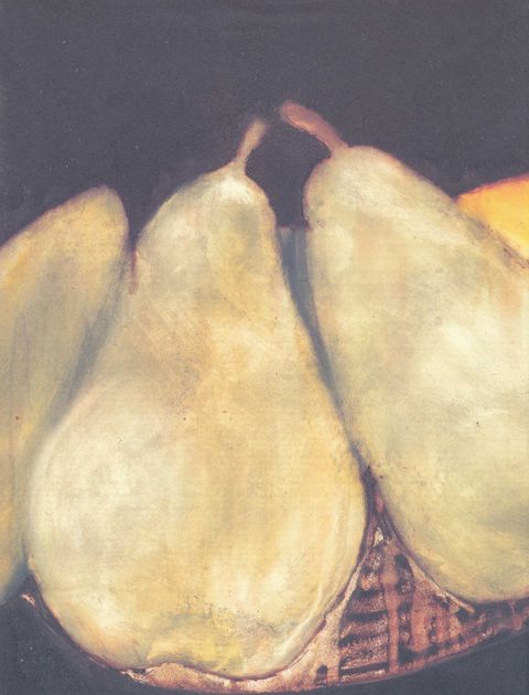 August 9, 1984 (detail). Oil, spackle, and tar on tile, 12 1/2 x 12 3/4". Collection of Joseph Helman.