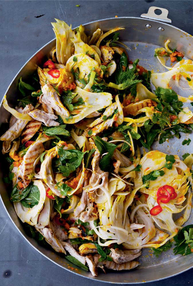 Saffron chicken & herb salad from Jerusalem by Yotam Ottolenghi and
