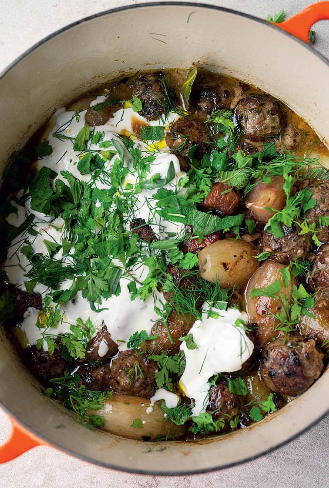 Lamb meatballs with barberries, yoghurt & herbs from Jerusalem by Yotam Ottolenghi and Sami Tamimi