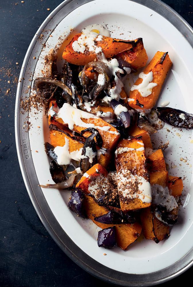 Roasted butternut squash & red onion with tahini & za’atar from