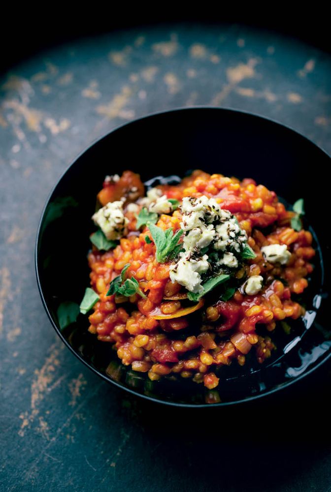 Barley risotto with marinated feta from Jerusalem by Yotam Ottolenghi