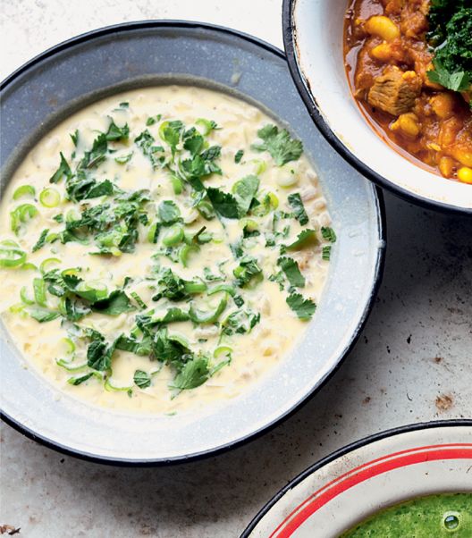 Watercress & chickpea soup with rose water & ras el hanout from