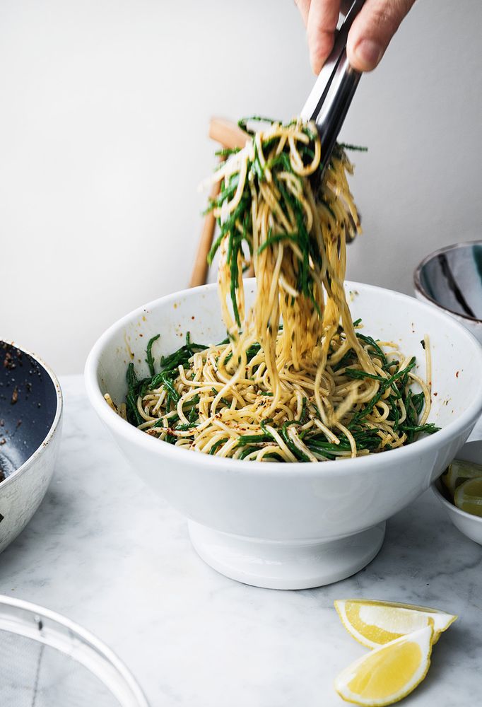 Anchovy and samphire spaghetti from Ottolenghi Simple by Yotam Ottolenghi