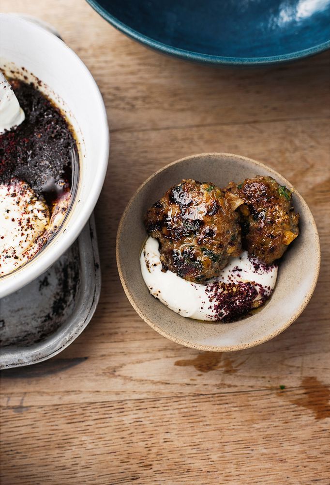 Lamb and pistachio patties with sumac yoghurt sauce from Ottolenghi