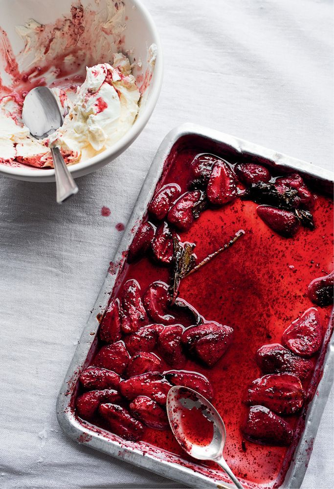 Sumacroasted strawberries with yoghurt cream from Ottolenghi Simple by