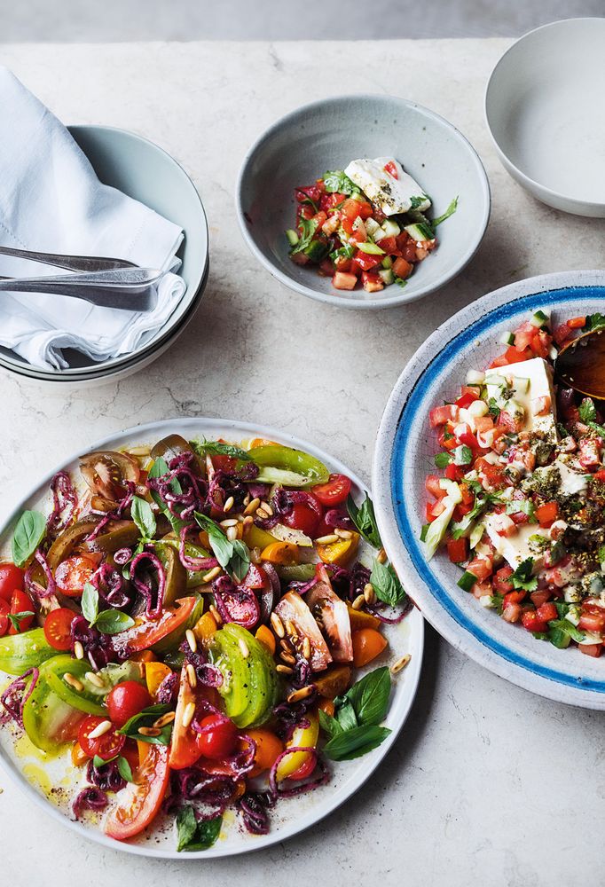 Tomatoes with sumac onions and pine nuts from Ottolenghi Simple by