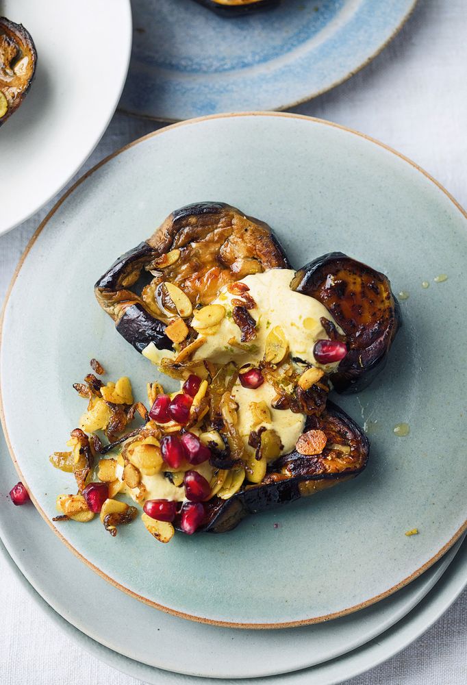 Roasted aubergine with curried yoghurt from Ottolenghi Simple by Yotam Ottolenghi