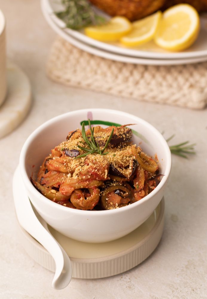 Easy Roasted Chicken and Eggplant Parmigiana “Noodles” from Love the Food that Loves You Back by Illana Muhlstein
