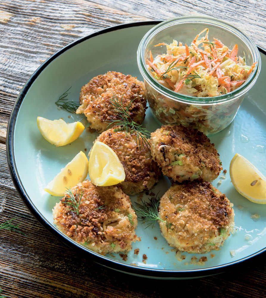 Dungeness Crab Cakes with Cabbage Slaw from Let's Do Brunch by Brigit Binns