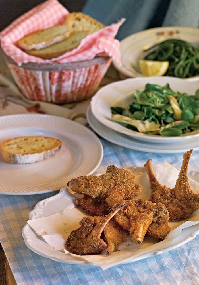 Rosemary Crumbed Lamb Chops, Agretti & Artichoke Salad from Limoncello and Linen Water by Tessa Kiro