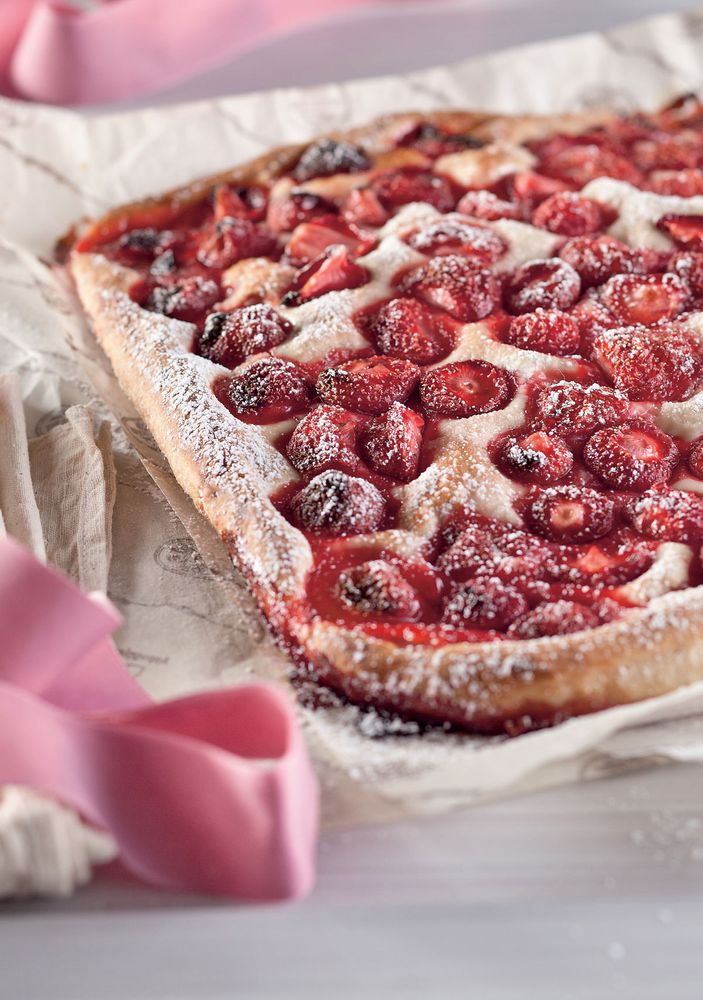 Fast Focaccia with Strawberries from Limoncello and Linen Water by Tessa Kiros