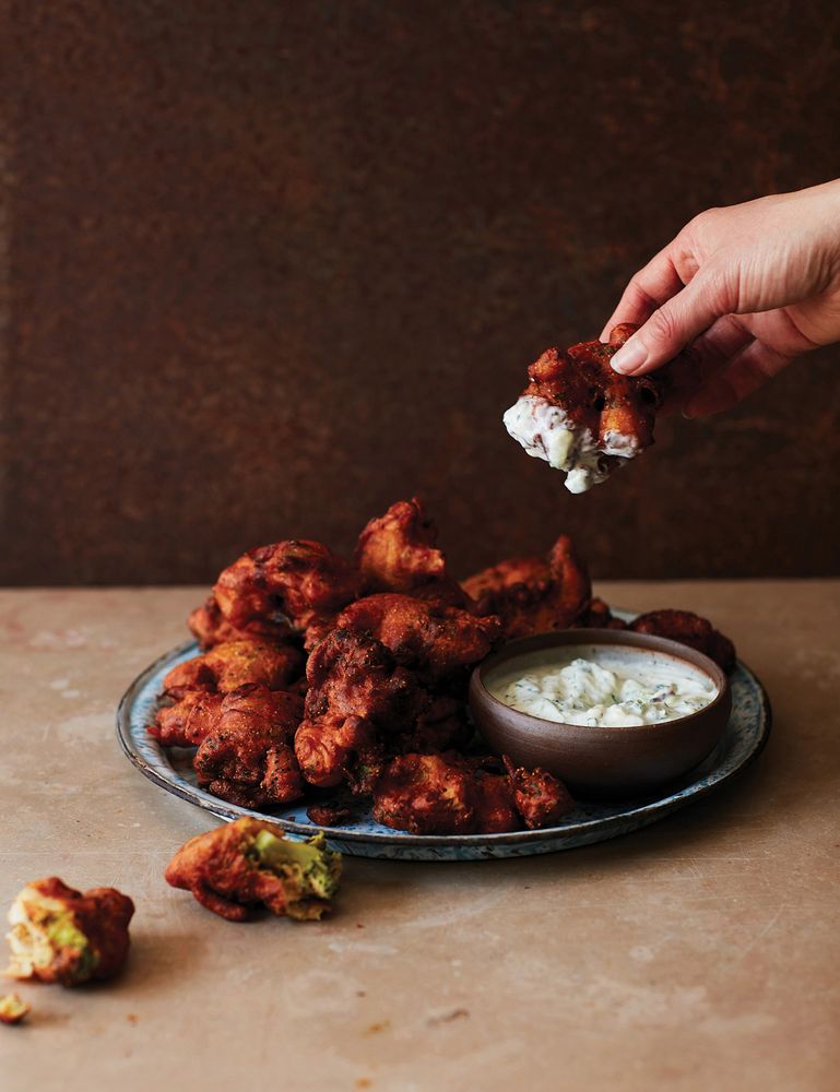 Ginger Beer, Onion and Broccoli Bhajis from 30 Minute Mowgli Fast Easy