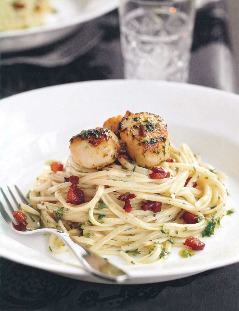 Scallop and Pancetta Linguine with Lemon and Garlic Butter from In the Mood for Entertaining by Jo P