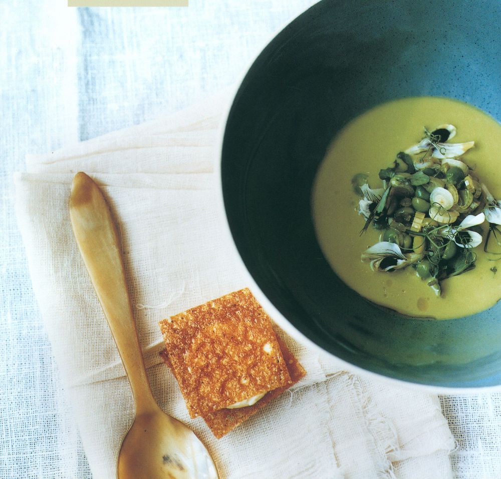 Chilled Pea Soup with Parmesan Ice Cream from Maze The Cookbook by