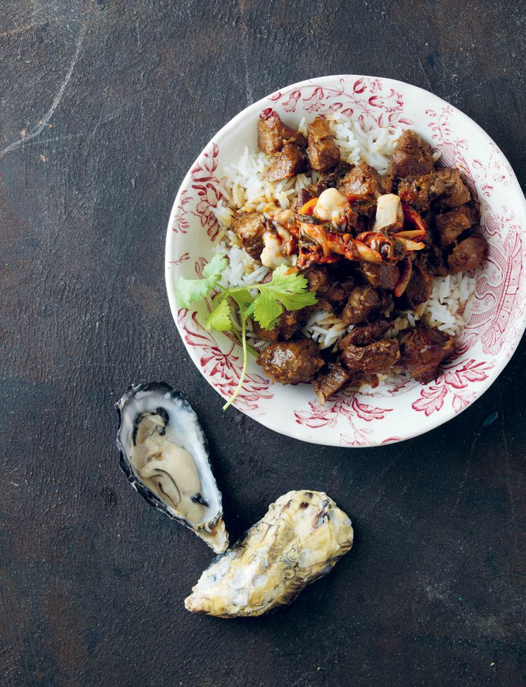 Braised Pork Shoulder with Kimchi Pickled Oysters from Meat Manifesto by Andy Fenner