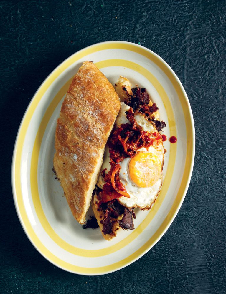 Biltong, Fried Egg and Kimchi Sandwich from Meat Manifesto by Andy Fenner