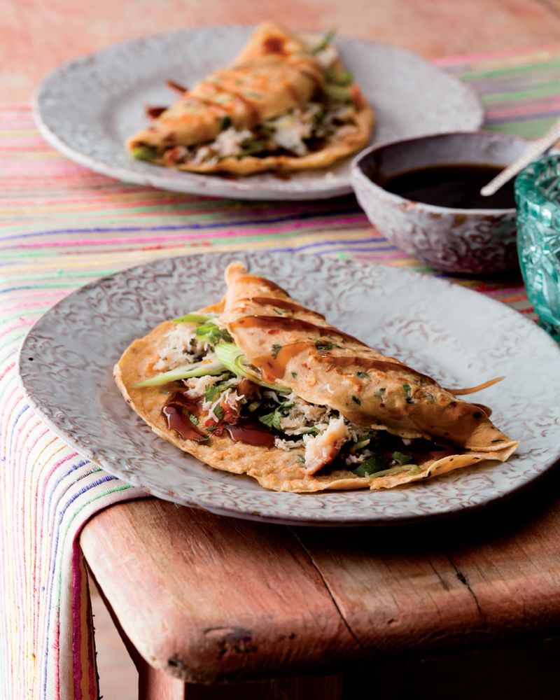 Crab & Spring Onion Pancakes from Mighty Spice Express Cookbook by John Gregory-Smith