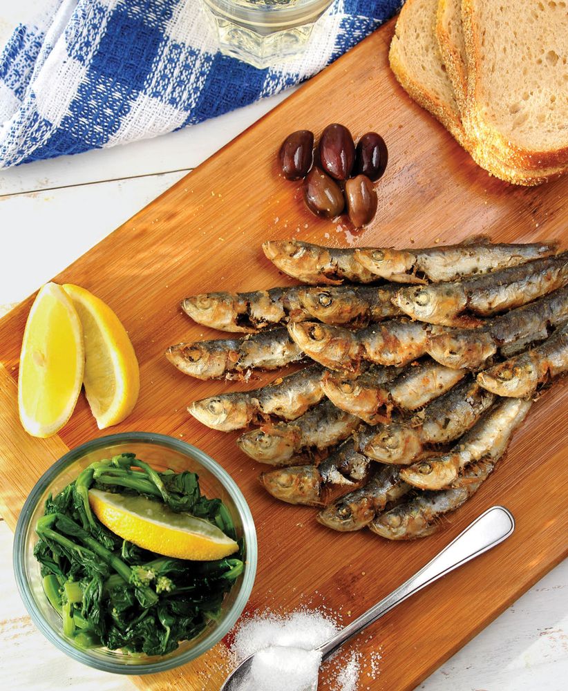 Fried Sardines from My Big Fat Greek Cookbook: Classic Mediterranean Soul Food Recipes by Evdokia Antginas