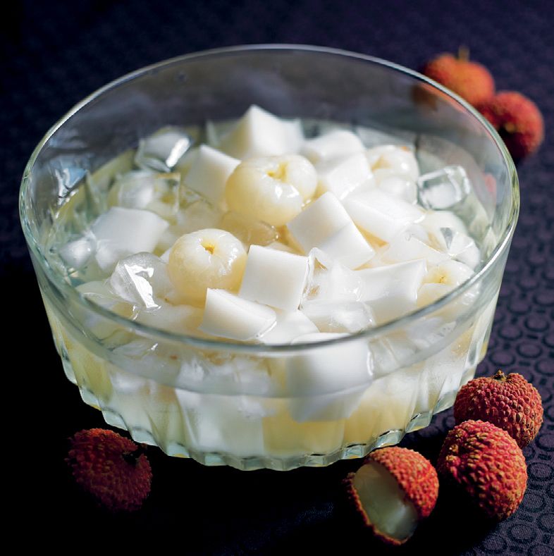 Almond Jelly with Lychees in Syrup from Growing Up In A Nonya Kitchen
