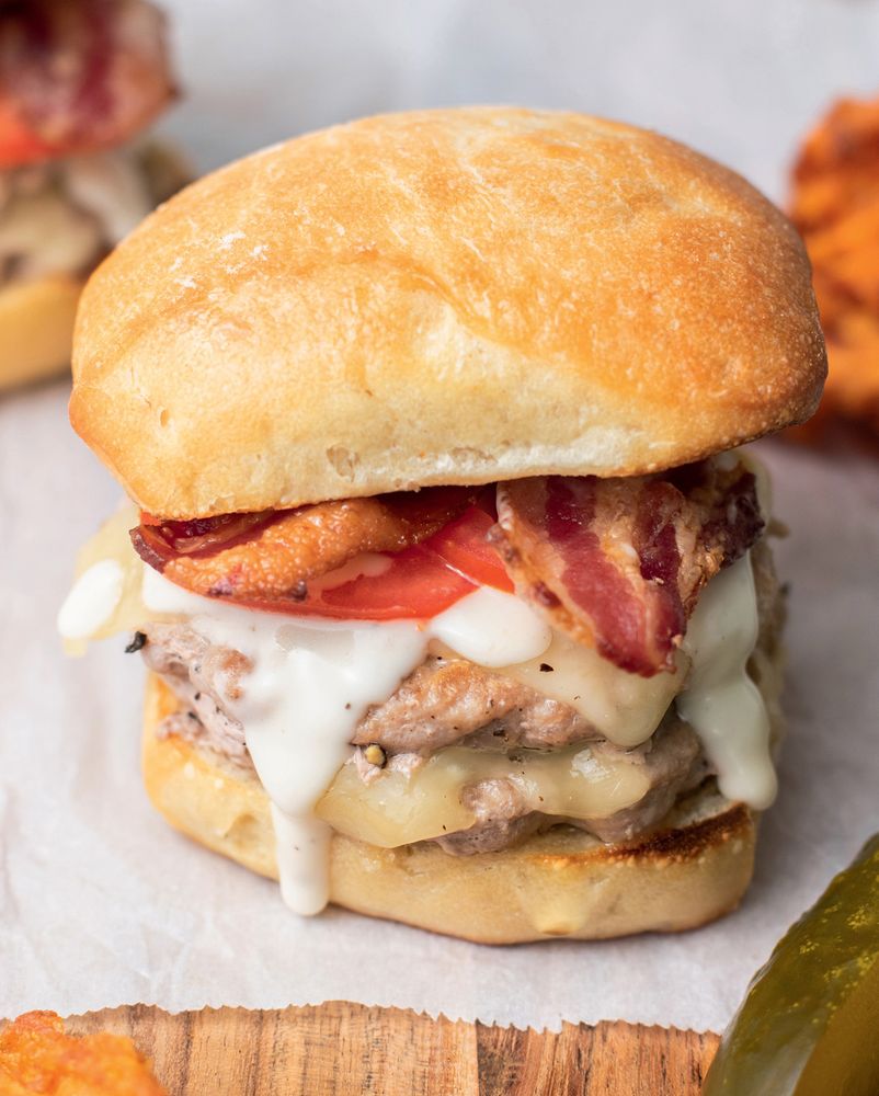 Chicken Bacon Ranch Pressed Smash Burger from Smashed: 60 Epic Smash Burgers and Sandwiches for Dinn