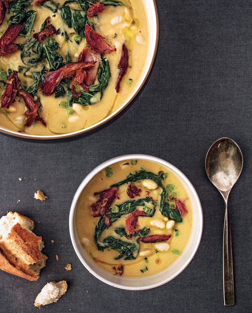 White Bean & Lacinato Kale Soup with Smoked Ham Hock from Soups and